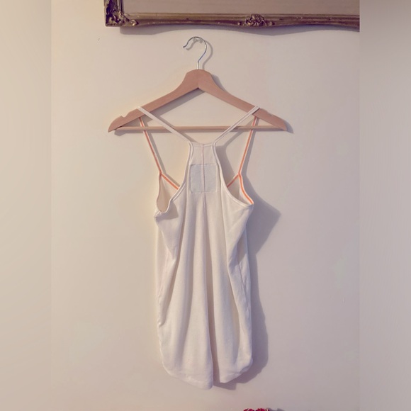 Plenty PGD White Ribbed Racerback Tank Top with Orange Stitching Summer Small - Picture 3 of 4